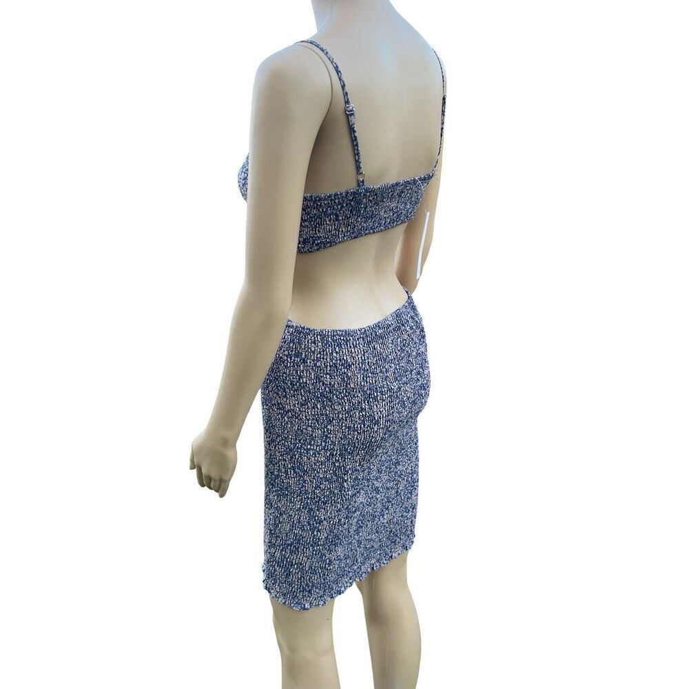 Blush BJ Women Floral V-Neck Spaghetti Strap Dress Summer Cut-Out Blue & Beige - Picture 9 of 11